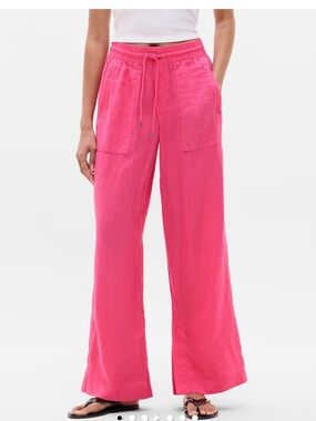 Athleta Retreat Linen High Rise Wide Leg Pant, Pink, Size S